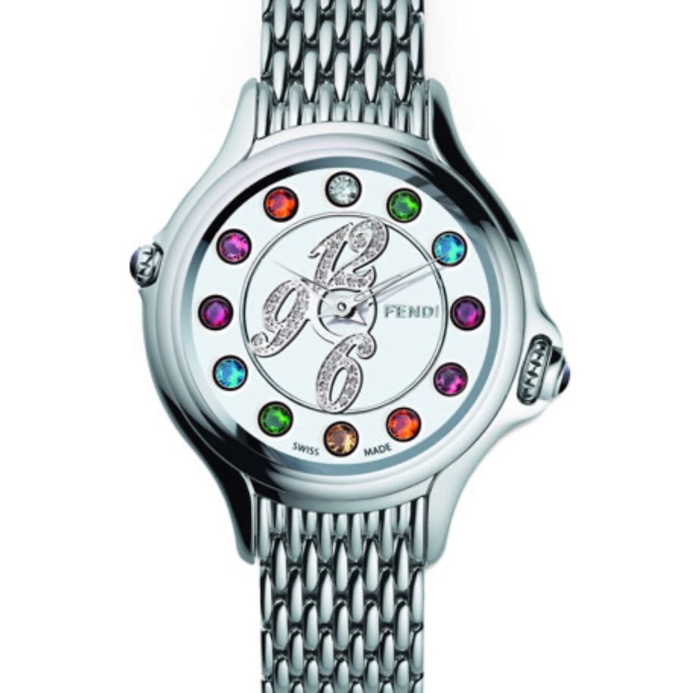 Fendi Silver Women's Watch with Multicolor Accents